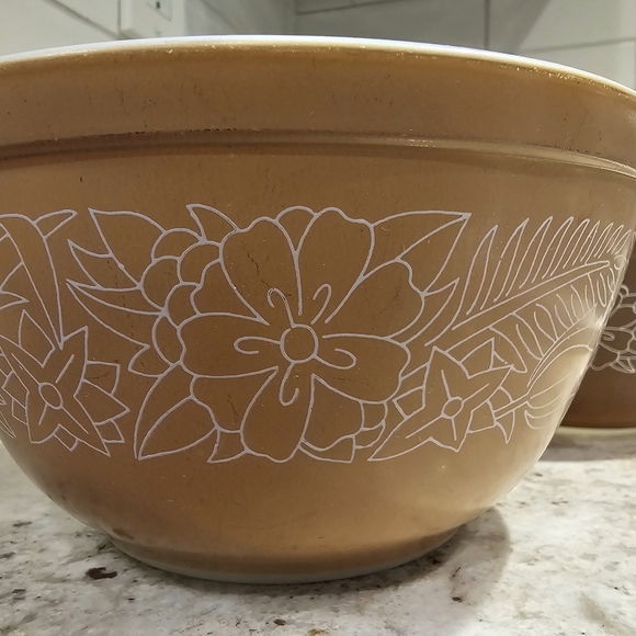 Pyrex Woodland Patterned Mixing Bowls Set 2 1970 Opalware - Picture 5 of 15